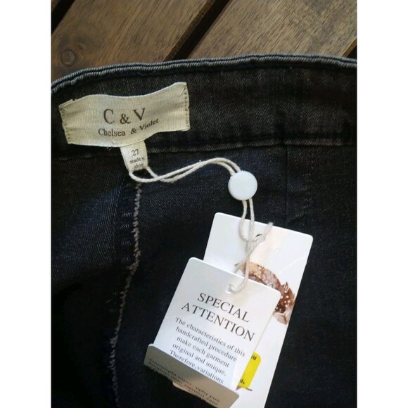 Chelsea & Violet  Hippie Flared Distressed Black Freyed  27 Jeans Boho - Picture 7 of 7